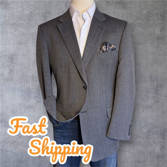 JOSEPH&FEISS Mens Blazer Sport Coat Two Button Jacket Lambs'WOOL 45R Gray - Picture 1 of 12